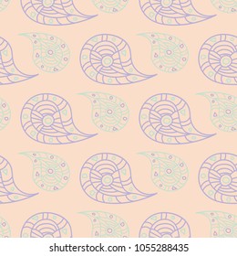 Beige floral background. Seamless pattern with violet and blue elements for wallpapers, textile and fabrics