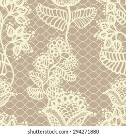Beige Floral Lace Seamless Pattern. Elegant Textile Background.