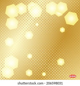 beige floral pattern on golden background with hexagon. vector
