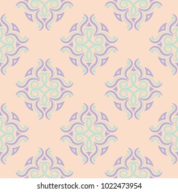 Beige floral seamless pattern with violet and blue designs for wallpapers, textile and fabrics
