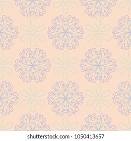Beige floral seamless pattern with violet and blue designs for wallpapers, textile and fabrics