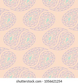 Beige floral seamless pattern with violet and blue designs for wallpapers, textile and fabrics