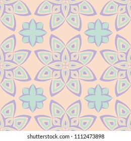 Beige floral seamless pattern with violet and blue designs for wallpapers, textile and fabrics