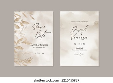 Diseño de la plantilla de juego de tarjetas de invitación para bodas con flores de color beige