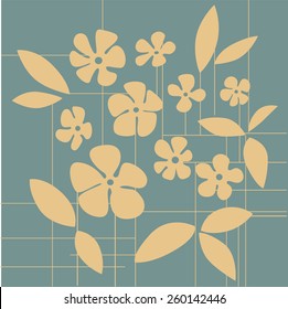 Beige flowers on a blue background with beige stripes
