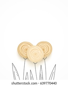 Beige Flowers in style of art paper. Roses background made from paper.