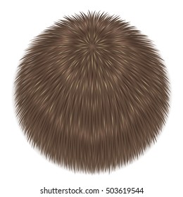 Beige Fluffy Vector Isolated. Fur Sphere.