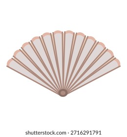 Beige folding fan opened, displaying its intricate design and delicate craftsmanship