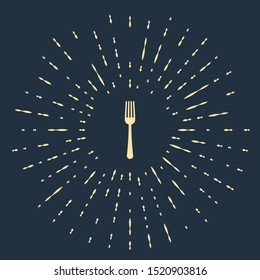Beige Fork icon isolated on dark blue background. Cutlery symbol. Abstract circle random dots. Vector Illustration
