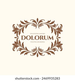 Beige frame with vector ornament on a white background. Elegant, classic elements. Can be used for jewelry, beauty and fashion industry. Great for logo, emblem, or any desired idea.