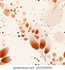 Beige French Grey Brown Terra Colorful Leaf Fern Flower Garden Abstract Watercolor Scandinavian Design Seamless Pattern Wallpaper Curtain Bedding Background Vector