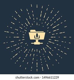 Beige FTP folder download icon isolated on dark blue background. Software update, transfer protocol, router, teamwork tool management, copy process. Abstract circle random dots. Vector Illustration