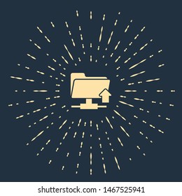 Beige FTP folder upload icon isolated on dark blue background. Software update, transfer protocol, router, teamwork tool management, copy process. Abstract circle random dots. Vector Illustration