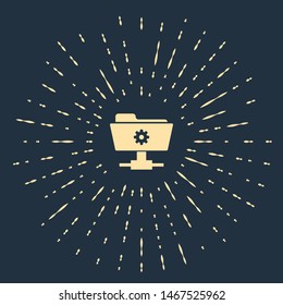 Beige FTP settings folder icon isolated on dark blue background. Software update, transfer protocol, router, teamwork tool management, copy process. Abstract circle random dots. Vector Illustration