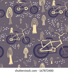 beige funny bikes seamless pattern
