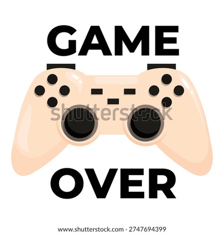 Beige game controller with black buttons and directional pad with game over message, signifying the end of a gaming session