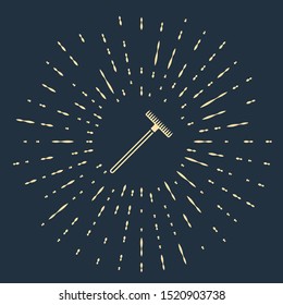 Beige Garden rake icon isolated on dark blue background. Tool for horticulture, agriculture, farming. Ground cultivator. Housekeeping equipment. Abstract circle random dots. Vector Illustration