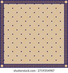 Patrón de bufanda cuadrada de adorno de Antiguas de punto de polca y rejilla geométrica beige