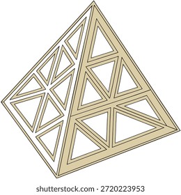Beige geometrische Pyramidenstruktur mit schwarzer Kontur auf weißem Hintergrund Schlagwörter: abstrakt, architektur, beige, bauplan, gebäude, konstruktion, design, diagramm, element, fassade, geometrisch