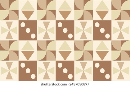 Beige geometrical basic shapes seamless repeated pattern. Earth tone colors. Boho style Aesthetic color. Vector illustration