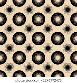 Beige geometrical retro vintage seamless pattern with round shapes and stars, abstract background, retro wallpaper