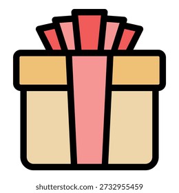 Beige gift box with pink ribbon and red bow, perfect for representing celebrations, holidays, birthdays, or special occasions