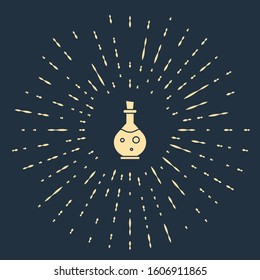 Beige Glass bottle with magic elixir icon isolated on blue background. Computer game asset. Abstract circle random dots. Vector Illustration