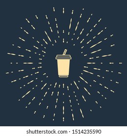 Beige Glass with water icon isolated on dark blue background. Soda drink glass with drinking straw. Fresh cold beverage symbol. Abstract circle random dots. Vector Illustration