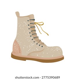 Beige glitter combat boot with laces and rugged sole