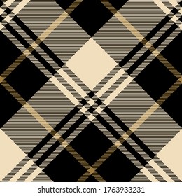 Beige, Gold und Schwarz Farben diagonal Schottische Schottische nahtlose Muster.Textur aus Plaid, Tischdecken, Kleidung, Hemden, Kleider, Papier, Bettwäsche, Decken und andere Textilien.