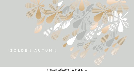Beige gold and gray autumn leaves and rain drops. Design element for header, card, invitation, poster, cover and other web and print design projects 