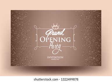 Beige Grand Opening card with dust and vintage golden frame. Vector illustration