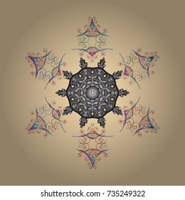 Beige, gray and blue snowflakes. Vector illustration. Beige, gray and blue colors. Holiday design for Christmas and New Year fashion prints. Christmas pattern with snowflakes abstract background.