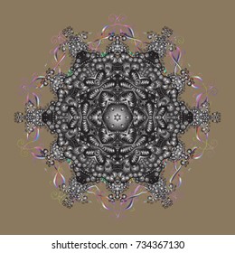 Beige, gray and brown snowflakes on a beige, gray and brown colors. Isolated cute snowflakes on colorful background. Snowflake vector pattern. Vector illustration.