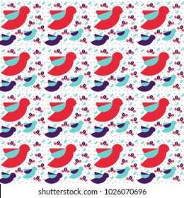 beige gray leaves and yellow birds on branches on dotted white background seasonal seamless pattern