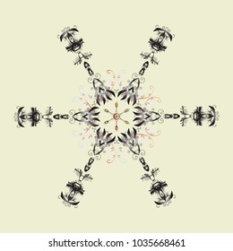 Beige, gray and neutral snowflakes on a beige, gray and neutral colors. Vector illustration. Isolated cute snowflakes on colorful background. Snowflake vector pattern.