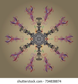 Beige, gray and violet colors with snowflakes. Isolated cute snowflakes on colorful background. Vector illustration.