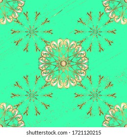 Beige and green and golden pattern. Seamless abstract background with repeating elements. Elegant vector classic pattern.