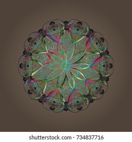 Beige, green and gray snow on beige, green and gray colors. Snowflake simple. Symbol of winter, Merry Christmas holiday, Happy New Year celebration Vector. Abstract wallpaper, wrapping decoration.