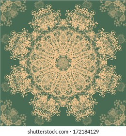 Beige and Green Retro Ornament Pattern