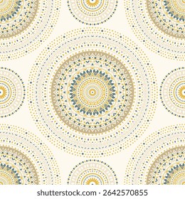 Bege, verde e branco padrão sem costura com ornamento mandala. Tradicional árabe, motivos indianos. Ótimo para tecido e têxtil, papel de parede, embalagem ou qualquer ideia desejada.