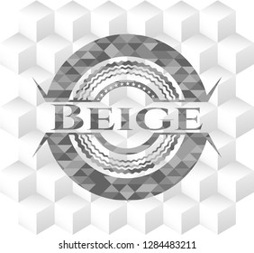 Beige grey badge with geometric cube white background