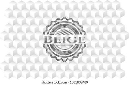 Beige grey emblem. Retro with geometric cube white background