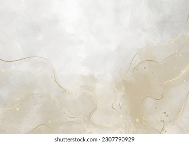 Beige und graue Vektorwasserhintergrund mit goldenem Glitter für Cover-Design, Karte, Flyer, Poster. Alkoholfarbenzeichnung. Abstrakte Design-Vorlage für Hochzeitseinladung. 