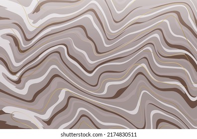 Beige groovy abstract vector background, golden brush lines. Coffee style, waves. Liquid drawing effect, concept of psychedelic depressive, stress state. Curved stripes. Mixed groovy texture