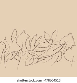 Beige grunge autumn leaves border banner background, vector template