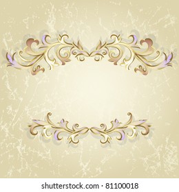 Beige grunge background with a plant of the colorful leaves