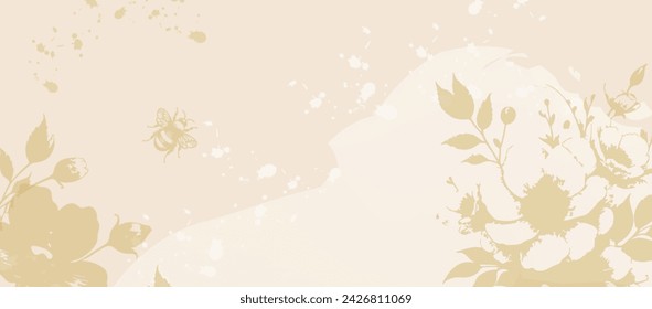 Beige and Grunge Banner Pattern. Brown Gray Floral Background. Abstract Texture Foe Spring Autumn Design in Nude Natural and Rustic Colors.  