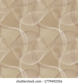 Beige guilloche Textur nahtlose Vektormuster. Unisex-Oberflächendesign für Stoffe, Hintergründe, Schreibwaren und Verpackungen.