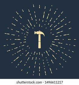 Beige Hammer icon isolated on dark blue background. Tool for repair. Abstract circle random dots. Vector Illustration